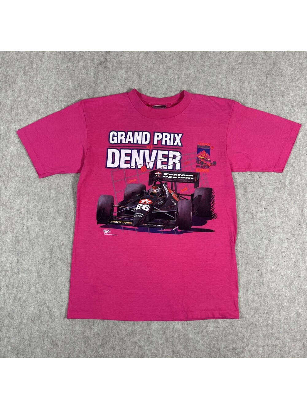 Vintage Grand Prix of Denver F1 Race T Shirt Small-Med? Pink Texaco Single